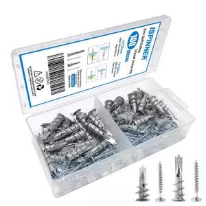 ISPINNER 100개 자체 드릴 드라이월/중공벽 앵커 키트 나사 포함 2가지 다른 크기의 앵커(Zinc)가 있습니다