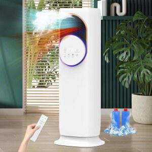 가습 기능이 있는 4 in 1 타워 팬 및 히터 콤보, 실내용 스페이스 팬, 1800W, 120 진동, 난방 냉방 속도 2개, 4L 물탱크, 타이머, 팁오버 보호(원형)