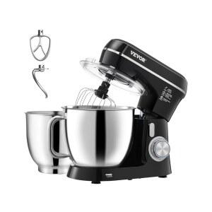 VEVOR 스탠드 믹서, 5.3QT + 4.4QT 스테인리스 스틸 볼 2개, 10+P 스피드 틸트 헤드 푸드 도우 후크가 있는 주방 와이어 채찍, 비터, 스크래퍼, 베이킹 믹싱을