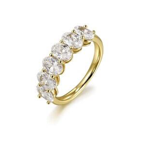 여성용 루카 스미스 0.5CT CZ 웨딩 밴드 14K 골드 도금 6스톤 타원형 컷 AAA 큐빅 지르코니아 시뮬레이션 다이아몬드 스태커블 하프 영원 참여 약속 기념 반지 6-10