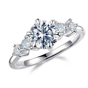 무세아 라운드 5-스톤 모이사나이트 여성용 약혼 반지, 1.2ct D 컬러 VVS1 클래리티 랩 제작, 14K 화이트/옐로우/로즈 골드 베르마일 결혼 기념 반지