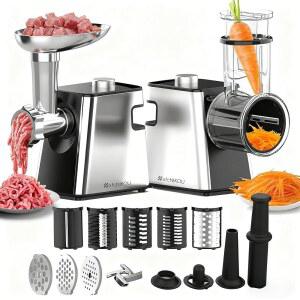 가정용 주방용 XFCNikou 전기 고기 분쇄기, 치즈 강판, 2800W 맥스 스테인리스 스틸 채소 슬라이스 블레이드 5개 포함 야채 커터, 연삭 접시 3개, 소시지 스터퍼 및