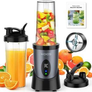 KOIOS 스무디 블렌더, 쉐이크 및 스무디용 900W 개인 No-BPA 22온스 휴대용 컵 2개, 주스용 싱글 서브 메이커 믹서, 영양가 있는 레시피(그레이 블루)
