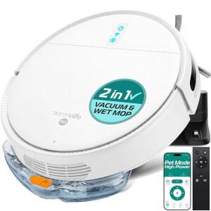 SereneLife 스마트 로봇 청소기 및 걸레 콤보, 앱 제어, 3가지 청소 모드, 낙하 방지 센서, 자가 충전, 고흡입 이상적인 반려동물 털, 카펫 단단한 바닥, 흰색