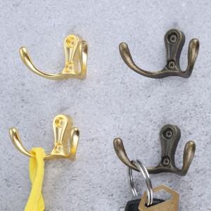 2Pcs 53x30mm 골동품 청동/골드 벽 후크 목욕 문 걸이 더블 프롱 모자 코트 옷 수건 가운 가구 하드웨어