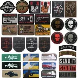 스나이퍼 수 놓은 패치 원 샷 킬 Airsoft 의류 배낭에 대한 좀비 PVC 고무 해골 보내기