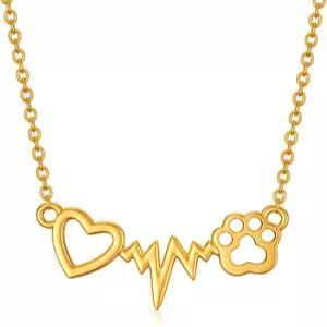 SISGEM 14K 여성용 리얼 골드 강아지 발 하트비트 목걸이 옐로 귀여운 펜던트 반려견 애호가 반려동물 주인