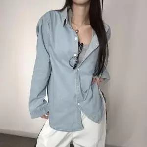 친절한탄씨 2여성 캐주얼 루즈핏 데님 카라 숙 INDN24 블라우스 데님남방 데님숙 반팔 루즈핏