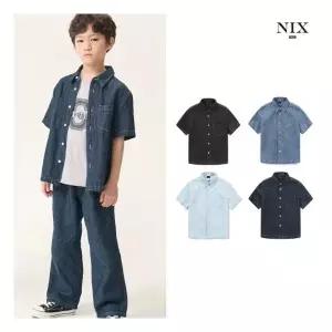[매장정품] 닉스키즈 [NIXKIDS]유니 린넨데님 BK톤/D톤 RAW M톤/L톤 워싱 오버핏 반팔 셔켓 LKTMCJV792M 22