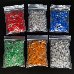100개/200개 3mm 5mm LED 다이오드 모듬 키트 흰색 녹색 빨간색 파란색 노란색 주황색 F3 F5 발광 전자