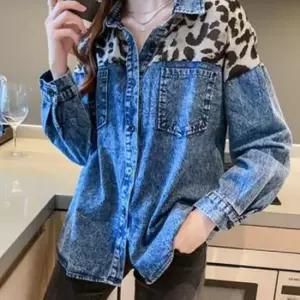 F05704 아우터 호피배색 청남방 데님셔츠 데님남방