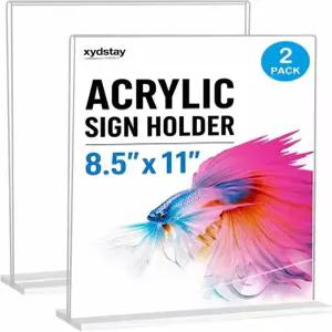 xydstay 8.5 x 11 아크릴 간판 홀더 2팩 세로 T자형 투명 플라스틱 메뉴 레스토랑 사무실 학교 상점 및 가정용 테이블 디스플레이 스탠드 2 Pack 8.5x11