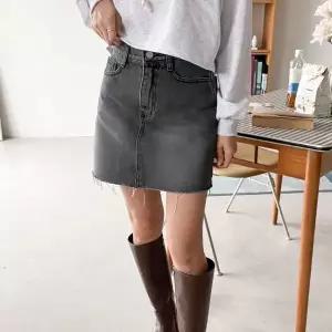 [하프클럽/]란오터 여성 워시드 청치마 논스판 밑단 A라인 숏스커트