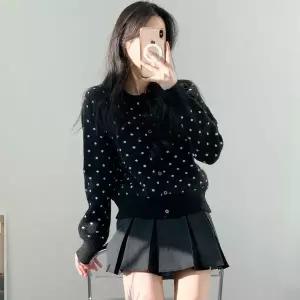 [하프클럽/]원형 도트 포인트 라운드넥 버튼 니트 가디건