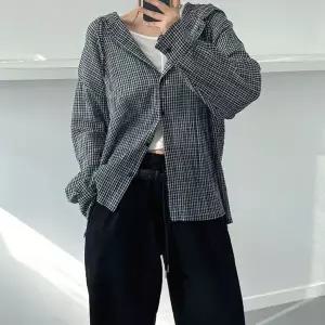 [하프클럽/]빅사이즈 박스셔츠 여자 오버핏 체크 시스루 긴팔남방