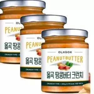 옭곡 국내산 100% 무첨가 땅콩버터 200g 크런치 3개 티타임 홈카페 식빵 모닝빵 시럽 600g 1세트 견과류버