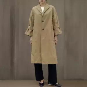 [하프클럽/]여성용 면 혼합 소매 라인 카라넥 미디 트렌치 코트