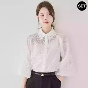 [모리스커밍홈] 플라워 시스루 레이스 카라 나시세트 블라우스_M2603BL081B