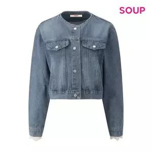 [SOUP](타임스퀘어점패션관)노카라 라운드넥 크롭 데님 자켓 (S63JK01)