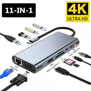 C타입랜선 LAN 젠더 11-in-1 Type-C 도킹스테이션 USB 30 허브 C 분배기 - 4K HDMI VGA PD RJ45 노트북 Mac