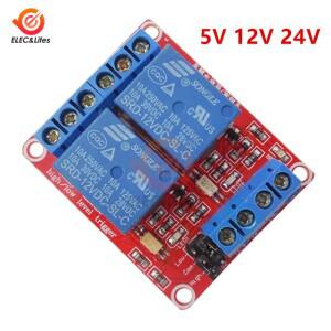 광커플러가있는 듀얼 채널 5V 12V 24V 릴레이 모듈 보드 실드는 Arduino 용 고저 레벨 트리거 지원합니다.