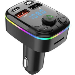 차량용 충전기 블루투스 5.0 FM 송신기 PD Type-C 듀얼 USB 주변 플레이어 MP3 무선 라이트 핸즈프리
