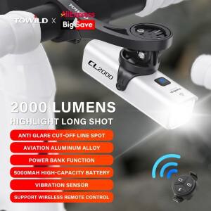 TOWILD CL2000 자전거 라이트 컷오프 라인 빔 2000LM 충전식 5000mAh Led 자전거 전조등 IPX6 MTB 사이클링