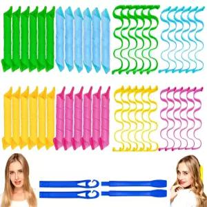 48PCS 헤어 컬링기 무열 스파이럴 및 웨이브 투 스타일 포머 2 없음 DIY 스타일링 여성용 숏 또는 미디엄