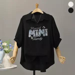 [모노시크] 미네티 데님 배색 비즈 카라 언발 블라우스_MNBS719