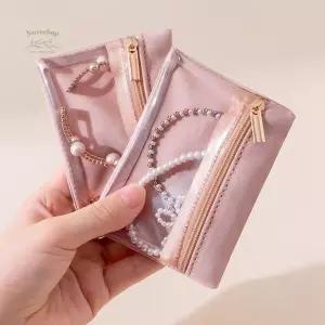 Magiware 작은 여행용 주얼리 파우치 부드러운 벨벳과 지퍼가 달린 6PCS 클리어 정리 가방 여성 선물용