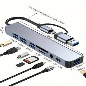 8in 1 USB C타입 허브 도킹 스테이션 3.5mm 오디오 잭 어댑터 마이크로 SD/TF 카드 리더 노트북/태블릿/휴