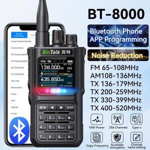 BinTolk BT8000 워키 10W 풀 밴드 무선 Bluetooth  가능 기능 소음  Type-C 충전 포터
