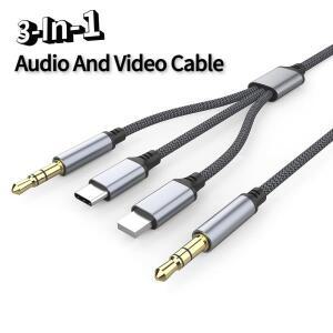 3.5mm 3 In 1 차량용 AUX 오디오 케이블 Type-c 휴대 전화 연결 적합 스마트 폰용 남성-남성