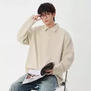 스콕 남성용 니트 면 가을 캐주얼 봄 카라넥 솔리드 맨투맨 트렌디 남성니트 커플 칼라 JEN3