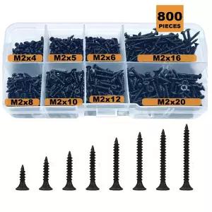 M2 검정색 플랫 헤드 크로스 탄소강 셀프 태핑 나사 800개 주택 개조 DIY 엔지니어링 전자 제품에 적합