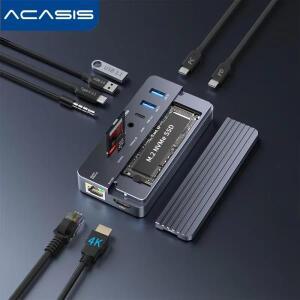 Acasis 10-in-1 도킹 스테이션  M.2 NVMe 외장 케이스 HDMI 4K@60Hz 100W PD 1Gbps RJ45 USB-A 포트 포함 -