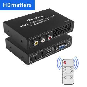 AV 스카트-HDMI 컨버터 컴포지트 스케일러 리모컨 포함 Wii PS2용 VGA 출력