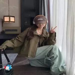 오버핏 카라 카키색 숏 야상 집업 나들이 벚꽃 개강