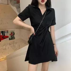 [하프클럽/]블랙 셔츠 원피스 여름 롱원피스 민소매 셔링 셔츠형