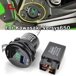 Versys650 오토바이 카메라 핸드폰 USB 고속 충전기 액세서리 (Kawasaki 2022 용 릴레이 포함)