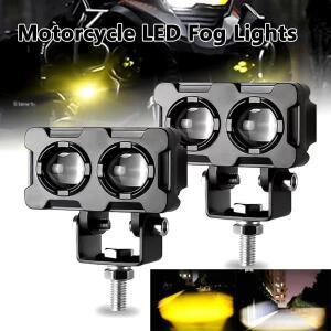 1PC 오토바이 LED 렌즈 스포트라이트 이중 보조 안개등 듀얼 컬러 화이트 옐로우 라이트