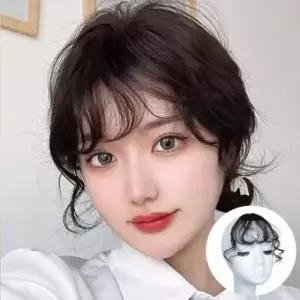 S컬 웨이브 앞머리 가발 헤어피스 옆머리 부분가발 펌 시스루뱅 붙임머리 곱슬 붙임머리 사이드뱅 옆머리