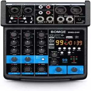 BOMGE 4 채널 미니 DJ 오디오 사운드 믹서 인터페이스(MP3 USB 블루투스 스테레오 녹음 48V 팬텀 파워