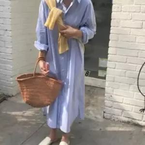 이쁘다요 바스 루즈핏 원피스 셔츠 스트라이프 롱 락