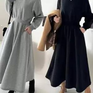 여성 허리밴드 플레어 롱 원피스 캐주얼 면 스커트