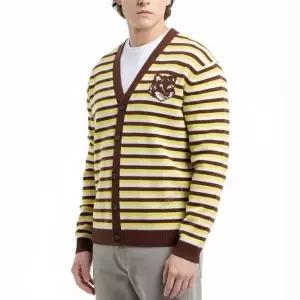 메종키츠네 FOX HEAD INTARSIA STRIPED COMFORT CARDIGAN (NM00504KM0329-0020) (폭스 헤드 인