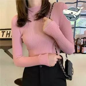 [하프클럽/]슬림핏 니트 티셔츠 데일리 반폴라 골지