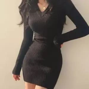 이너 3컬러 니트 골지 v넥 여자 슬림핏 겨울 미니원피스