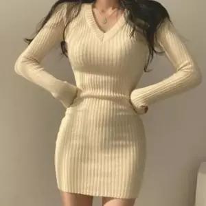 여성 골지원피스 니트 슬림핏 미니원피스 겨울 페미닌 3색
