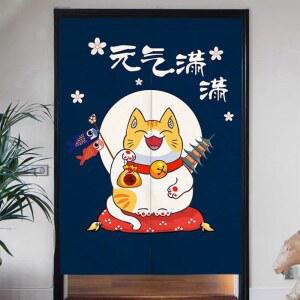 행운의 고양이 문짝 neko 커튼 매트 가든 프린트 원단 페넌트 일본마네키네코